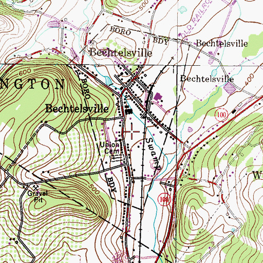 Topographic Map of Bechtelsville Recreation Park, PA