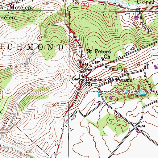 Topographic Map of Beckers Saint Peters Church Cemetery, PA