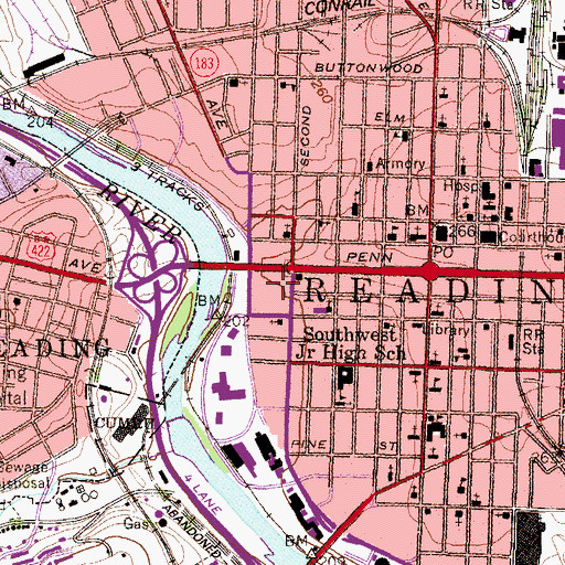 Topographic Map of Berks Hall, PA