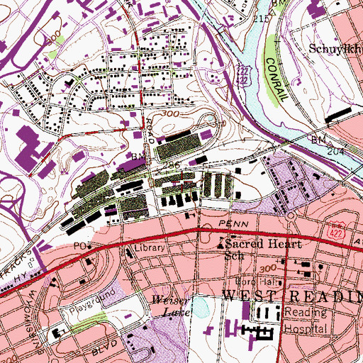 Topographic Map of Berkshire Knitting Mills (historical), PA
