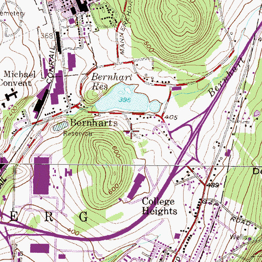 Topographic Map of Bernhart Tank, PA