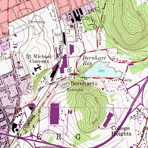Topographic Map of Bernharts, PA