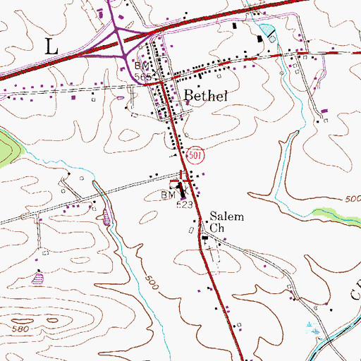 Topographic Map of Bethel Elementary School, PA