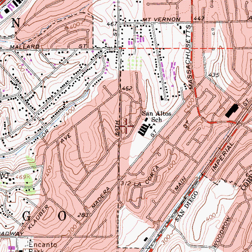 Topographic Map of San Altos Elementary School, CA