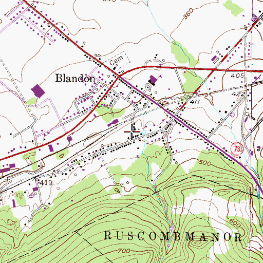 Topographic Map of Blandon Mennonite Fellowship Church, PA