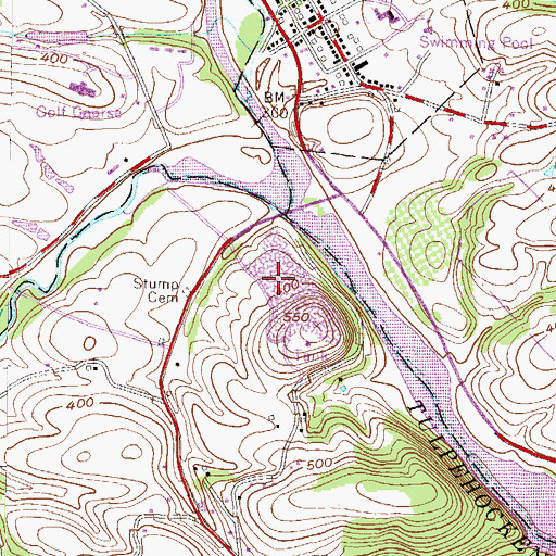 Topographic Map of Blue Marsh Ski Resort (historical), PA