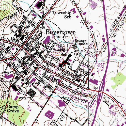 Topographic Map of Boyertown Area High School, PA