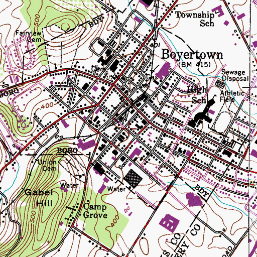 Topographic Map of Boyertown Borough Hall, PA