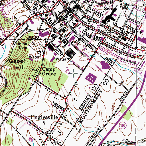 Topographic Map of Boyertown Community Park, PA