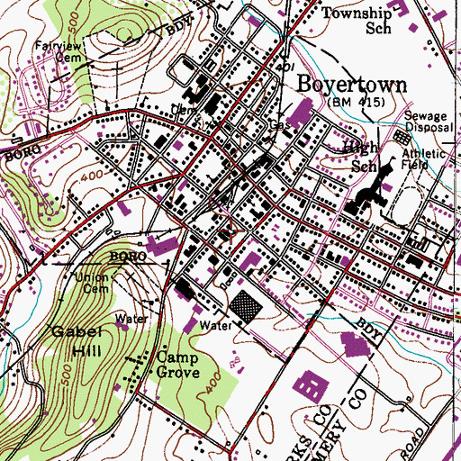 Topographic Map of Boyertown Post Office, PA