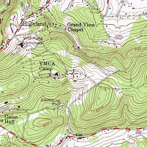 Topographic Map of Bynden Wood Stage, PA
