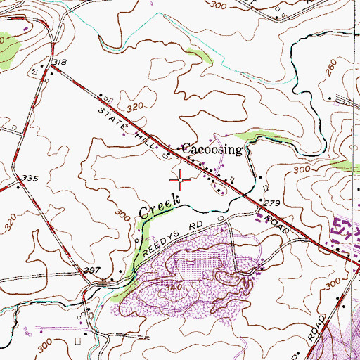Topographic Map of Cacoosing Meadows Recreation Area, PA