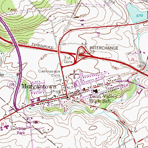 Topographic Map of Caernarvon Township Park, PA
