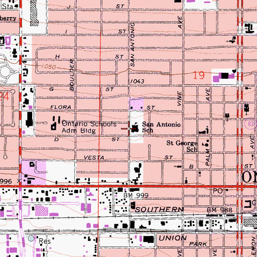 Topographic Map of San Antonio School, CA