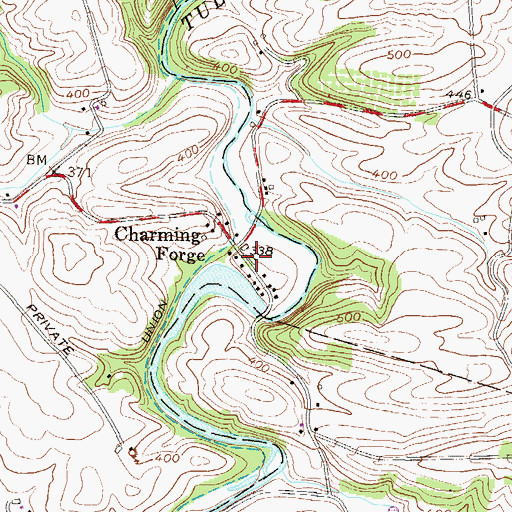 Topographic Map of Charming Forge, PA