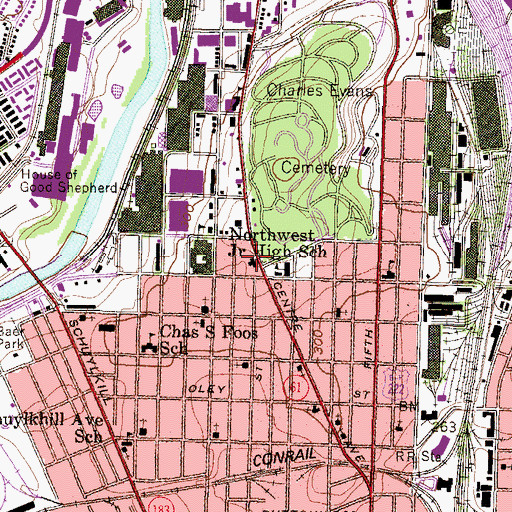 Topographic Map of Childrens Home of Reading, PA