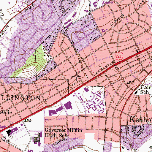 Topographic Map of Clover Park, PA