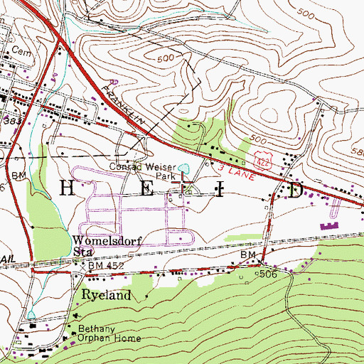 Topographic Map of Conrad Weiser Gravesite, PA