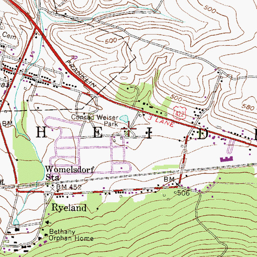 Topographic Map of Conrad Weiser House, PA