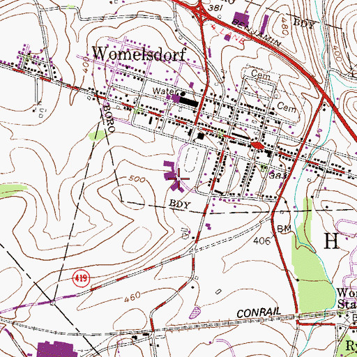 Topographic Map of Conrad Weiser West Elementary School, PA