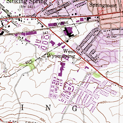 Topographic Map of Cornwall Terrace Elementary School, PA