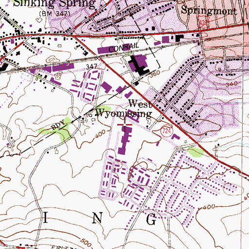Topographic Map of Cornwall Terrace Elementary School, PA
