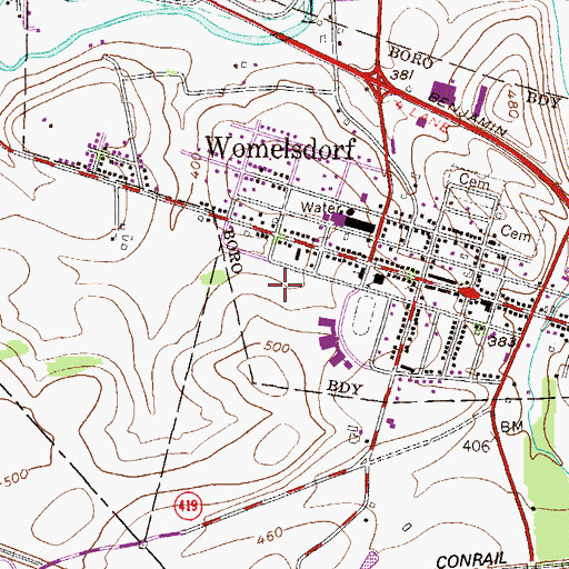 Topographic Map of Country Ridge Estates, PA