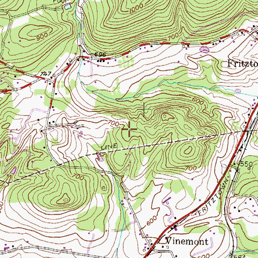 Topographic Map of Cushion Peak Rod and Gun Club, PA