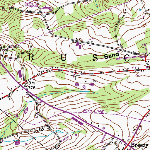 Topographic Map of Evergreen Country Club, PA
