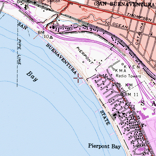 Topographic Map of San Buenaventura State Beach, CA