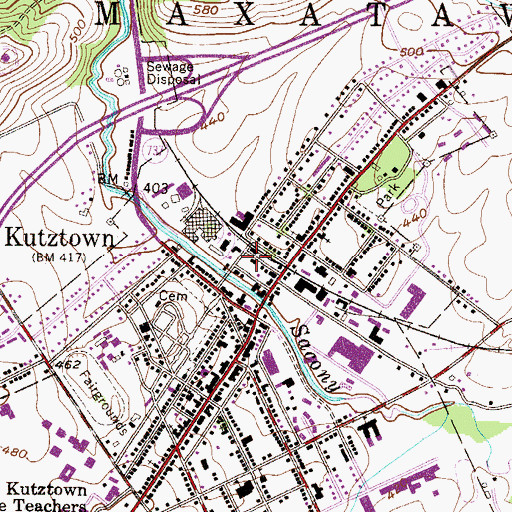 Topographic Map of Kutztown Borough Hall, PA