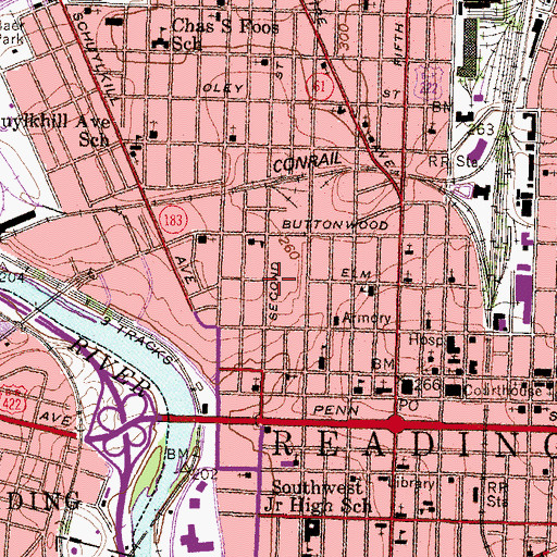 Topographic Map of Lauers Park Elementary School, PA