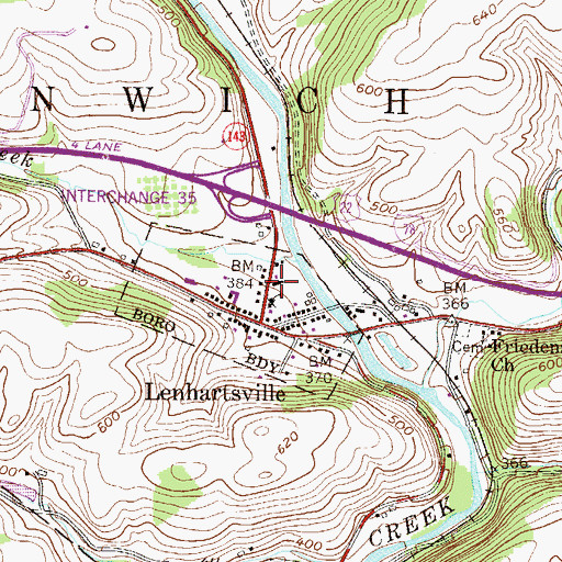 Topographic Map of Lenhartsville Borough Hall, PA