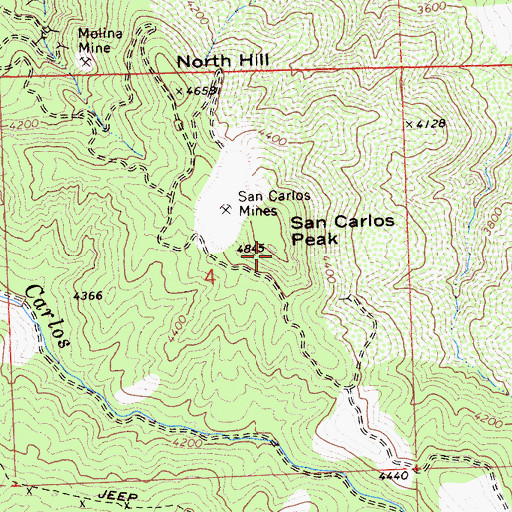 Topographic Map of San Carlos Peak, CA