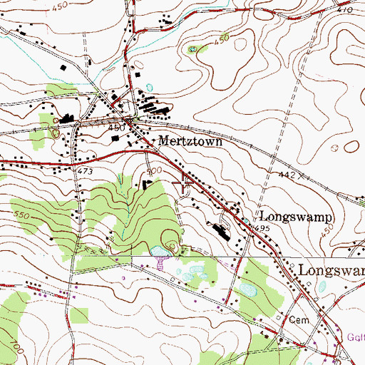 Topographic Map of Longswamp Community Park, PA