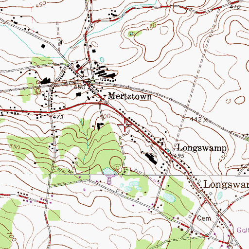 Topographic Map of Longswamp Community Park, PA