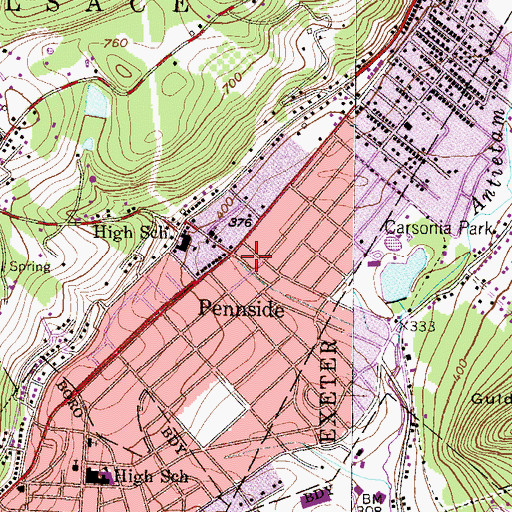 Topographic Map of Lower Alsace Volunteer Ambulance, PA