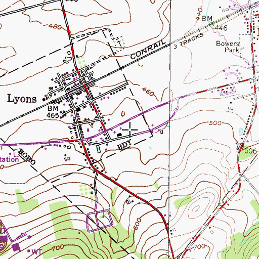 Topographic Map of Lyons Volunteer Fire Company Station 35, PA