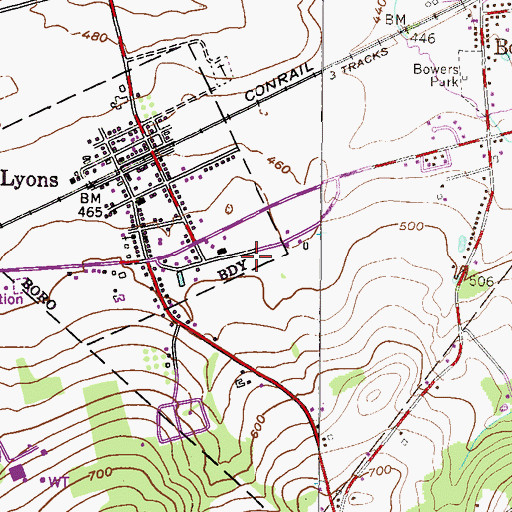 Topographic Map of Lyons Park, PA