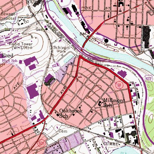 Topographic Map of Oakbrook, PA