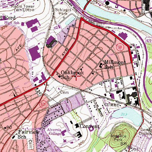 Topographic Map of Reading Fire and Rescue - Oakbrook Fire Company, PA