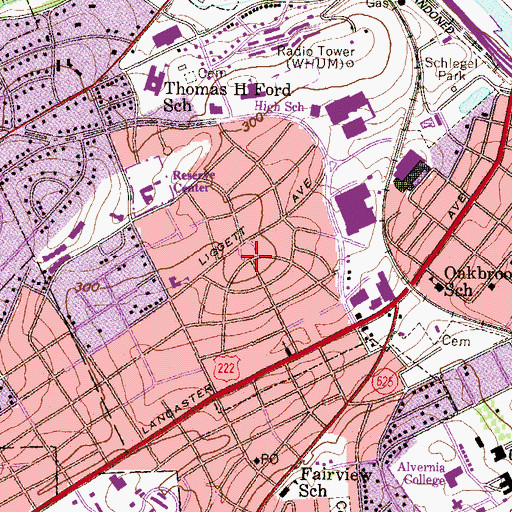 Topographic Map of Oakbrook Terrace, PA