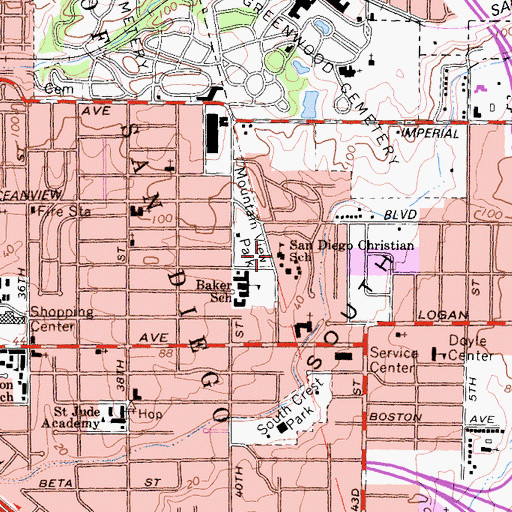 Topographic Map of San Diego Christian School, CA
