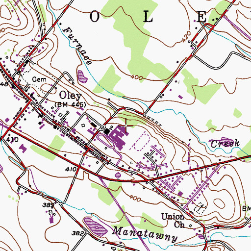 Topographic Map of Oley Valley High School, PA