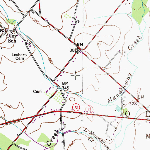Topographic Map of Oley Valley Youth League Fields, PA