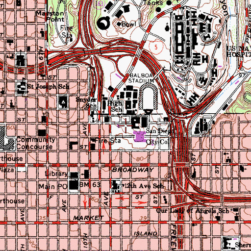 Topographic Map of San Diego City College, CA