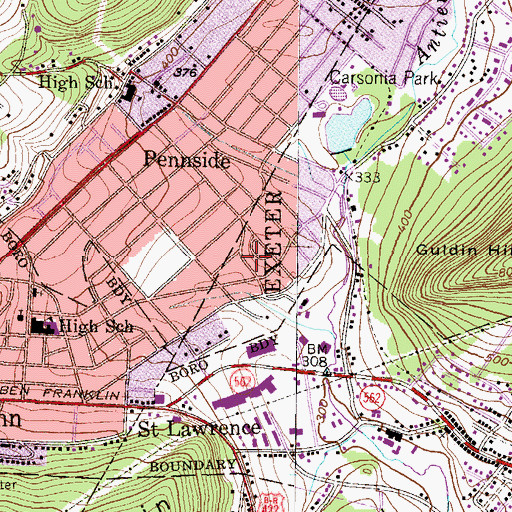 Topographic Map of Park Street Apartments, PA