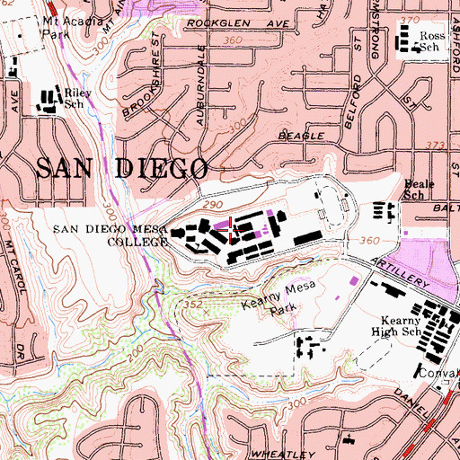 Topographic Map of San Diego Mesa College, CA