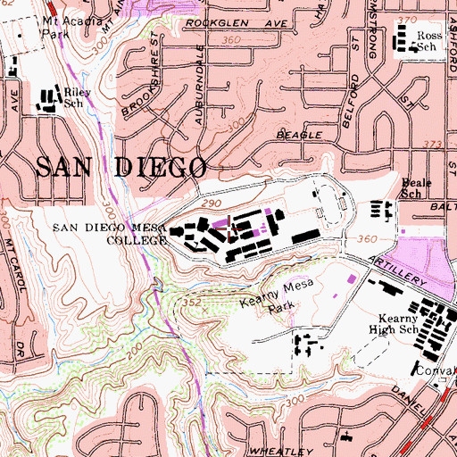 Topographic Map of San Diego Mesa College, CA