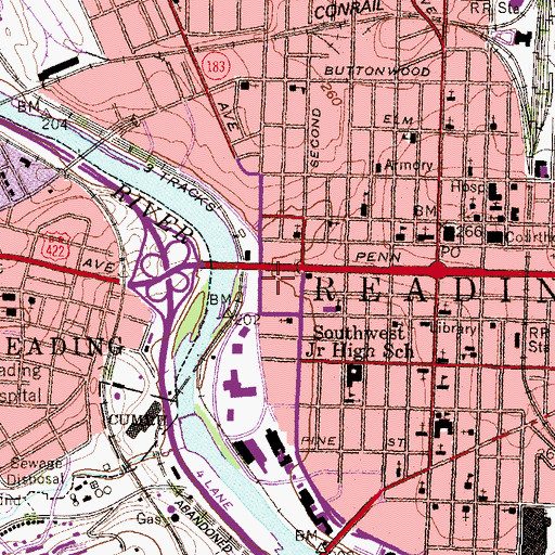 Topographic Map of Penn Hall, PA